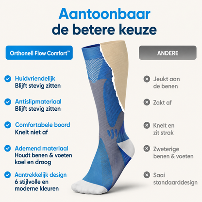Orthonell Flow Comfort™_Ondersteunende_Compressiesokken_kleur_zwart_grijs_product_aantoonbare verschillen, antislipmateriaal, comfortabele boord, ademend materiaal
