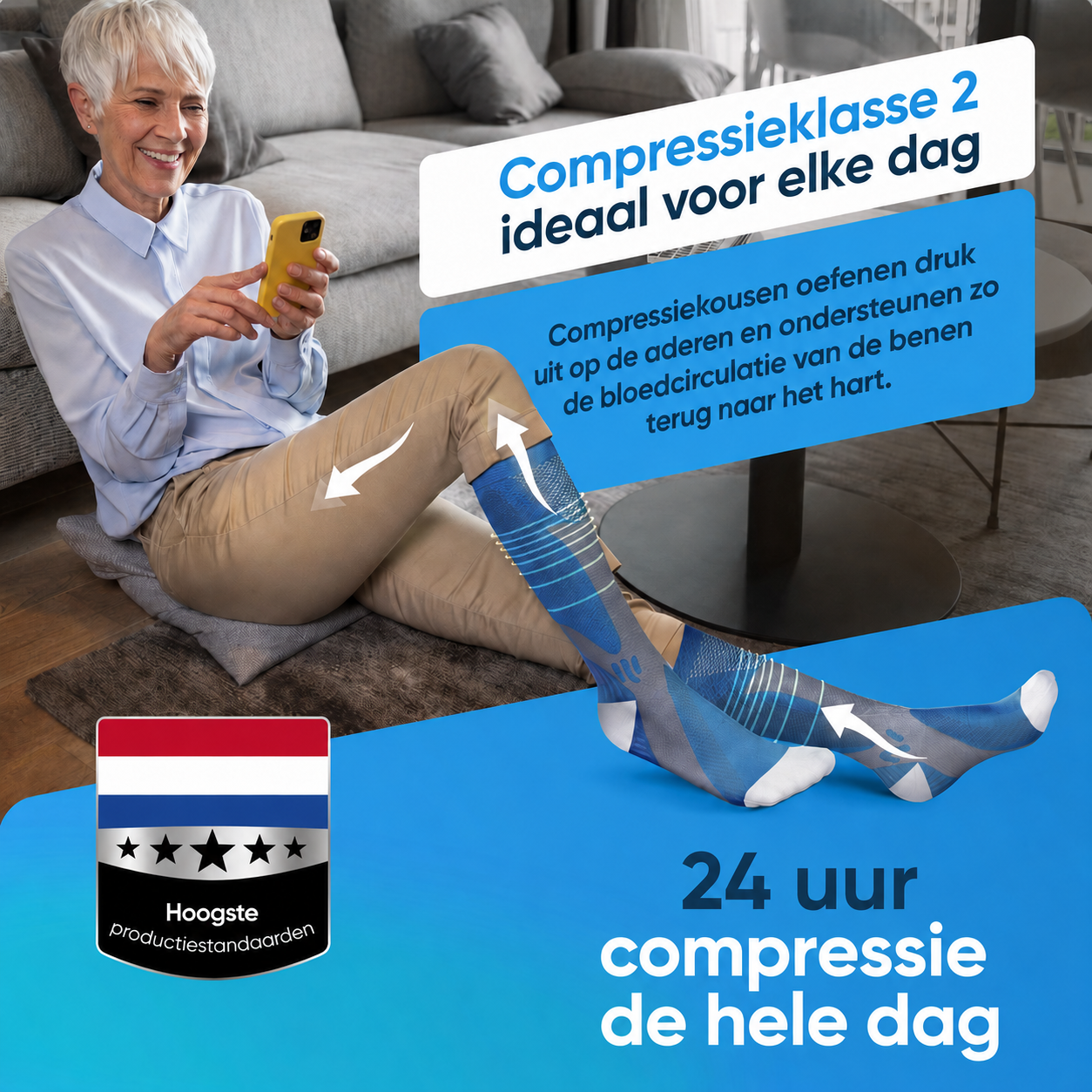 Orthonell Flow Comfort™_Ondersteunende_Compressiesokken_kleur_blauw_grijs_product_actieprijs