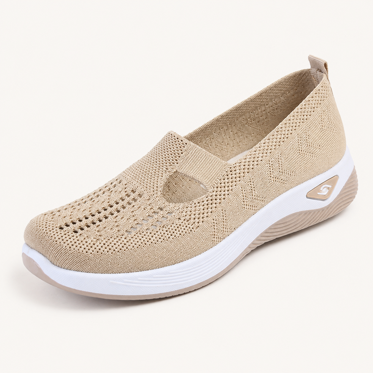 Orthonell Support Flow™_ergonomische_schoen_model_foto_zijaanzicht_kleur_beige_wit